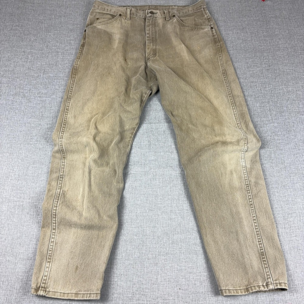 Wrangler Authentic Jeans Mens 38x34 Beige Light Wash Straight Denim Pants